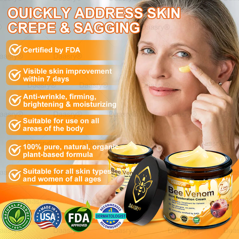 FDA Official: Daasry® Botox Bee Venom Skin Restoration Cream - Anti-aging, Hydrating, Skin Firming & Lifting, Skin Repair, Even Tone, Acne and Dark Spot Treatment, Wart and Mole Removal, and Psoriasis Relief.