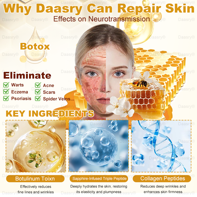FDA Official: Daasry® Botox Bee Venom Skin Restoration Cream - Anti-aging, Hydrating, Skin Firming & Lifting, Skin Repair, Even Tone, Acne and Dark Spot Treatment, Wart and Mole Removal, and Psoriasis Relief.
