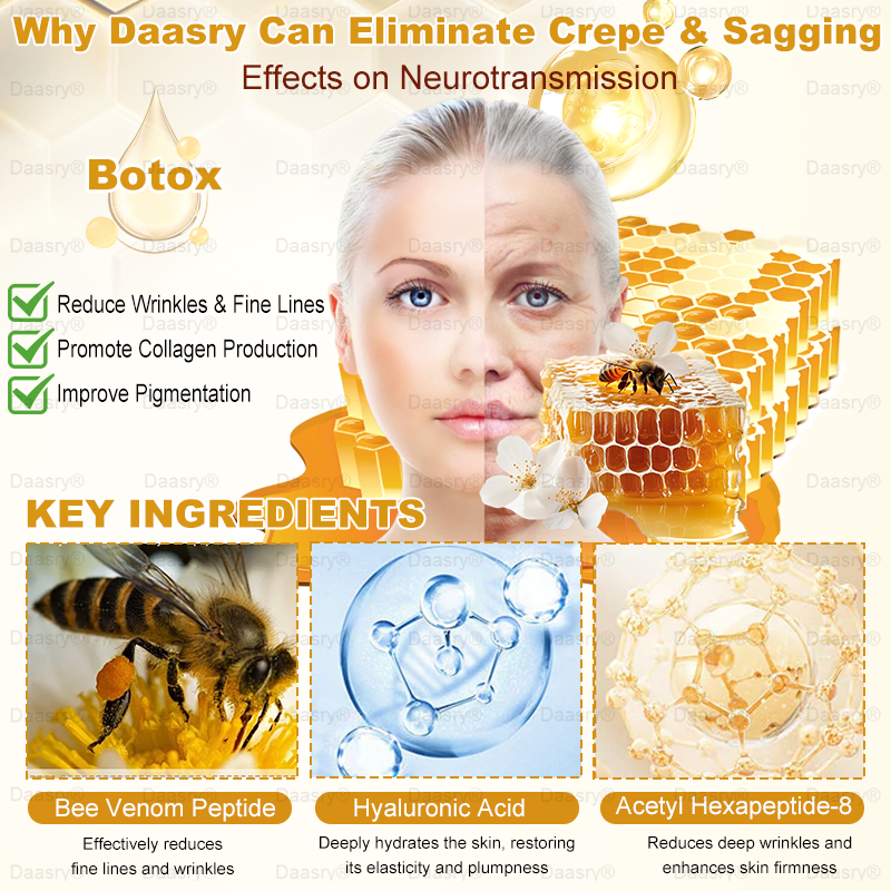FDA Official: Daasry® Botox Bee Venom Skin Restoration Cream - Anti-aging, Hydrating, Skin Firming & Lifting, Skin Repair, Even Tone, Acne and Dark Spot Treatment, Wart and Mole Removal, and Psoriasis Relief.